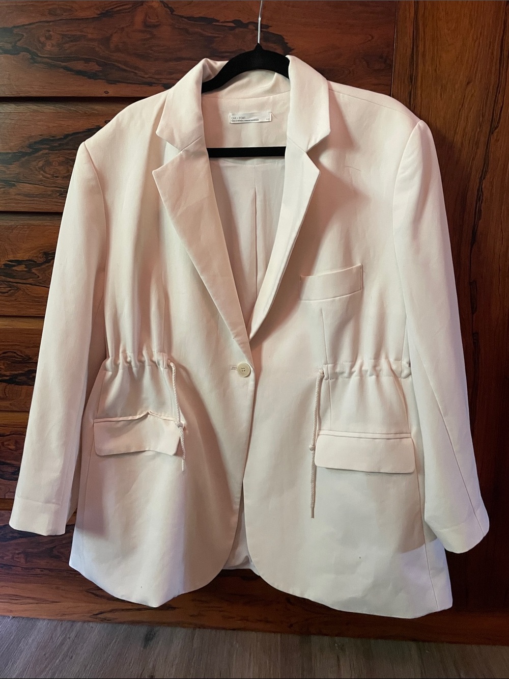 Oak + Fort Oversized Cream Drawstring-Waist Blazer